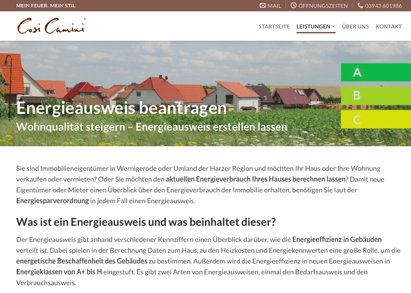 Textauszug Website zum Thema Energieberatung Cosi Camini